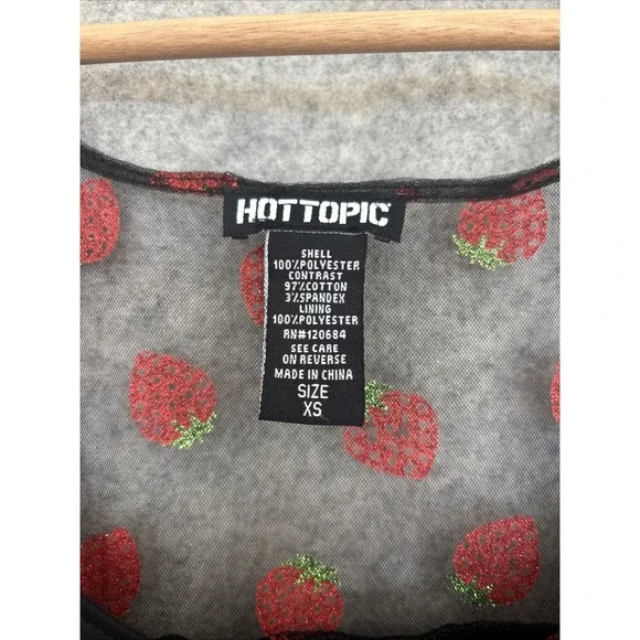 Hot Topic Strawberry Dress XS Black Red Glitter Coquette Pinup Novelty Retro - Picture 3 of 15